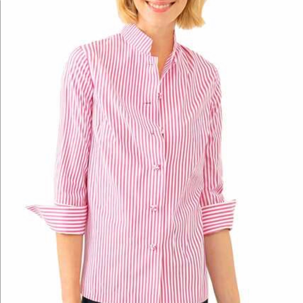 Gretchen Scott pink striped buttoned tunic Size XL